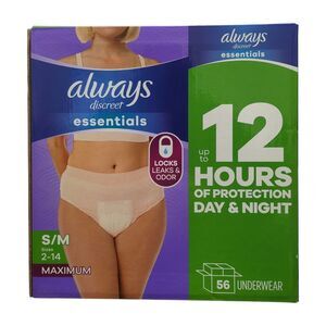 Always Discreet Essentials Underwear for Women, Maximum, 56ct, S/M